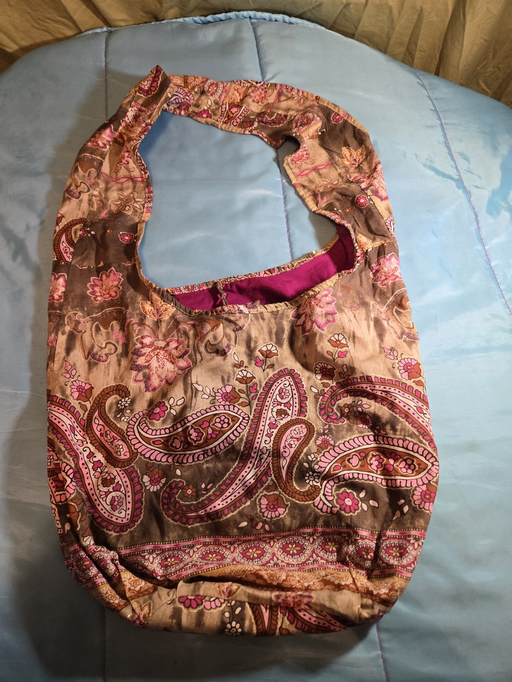 Old Navy Y2K Retro Brown Pink Floral Large Boho Hobo Shoulder Bag Purse - Picture 1 of 13